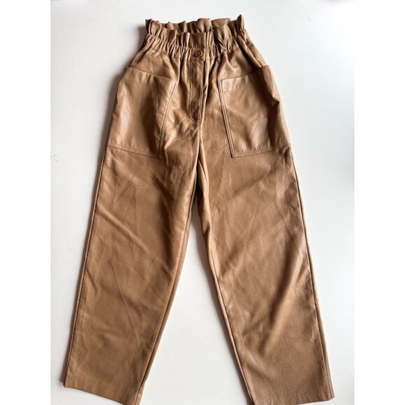 Aritzia WILFRED Caroline Tan Vegan Leather High Waisted Paperbag Pants, Size 00 - Picture 2 of 13